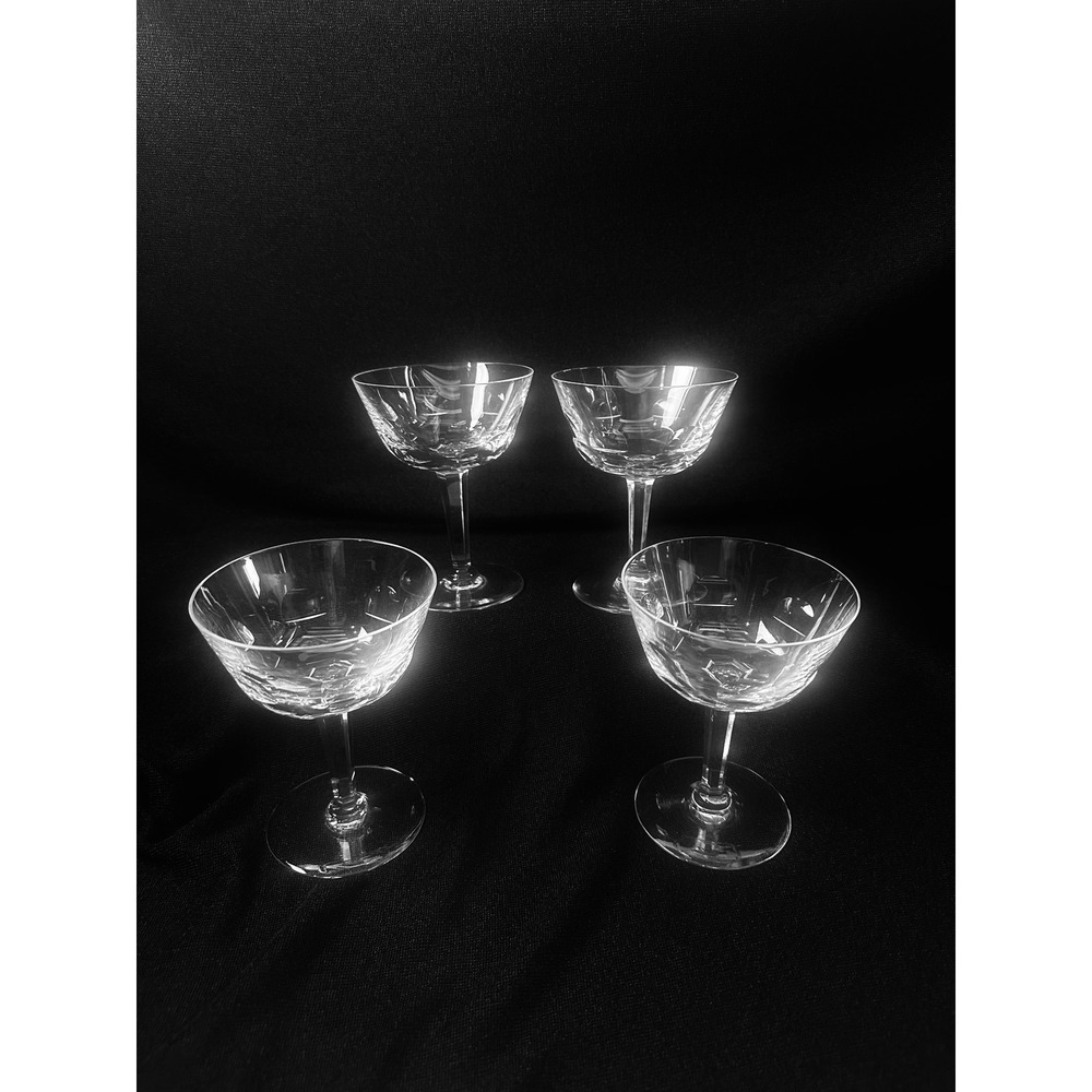 Orrefors Bernadotte Geometric Cut Crystal Champagne Sherbet Glasses Set of 4‎